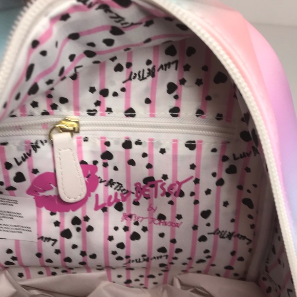 Betsey Johnson Glow In The Dark Cat with Sunglasses Backpack, White, Pink, Ombré - Picture 10 of 11